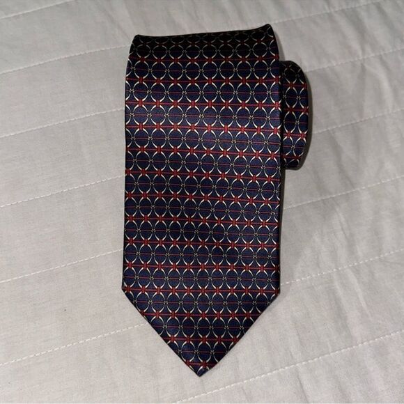 BILL BLASS Navy Burgundy Ivory Tie - Picture 1 of 5